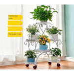 Flower Rack Storage Iron Multi-layer Belt Wheel Floor Type Green Pineapple Flower Pot Rack With White 6-basket Upgrade (brake Caster)