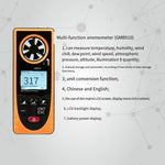 Multi Function Anemometer Outdoor Mountaineering Temperature Humidity Wind Cold Dew Point Illumination Altitude Atmospheric Pressure Meter High Precision Digital Anemometer Wind Speed Measurement GM8910 (+ Velvet Bag)