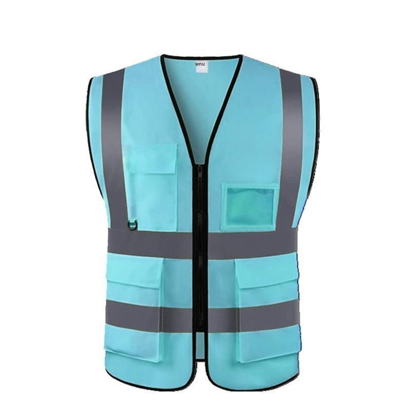 Sky Blue Multi Pocket Reflective Vest Traffic Protection Reflective Vest Warning Clothing Construction Road Maintenance