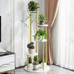 Flower Rack Living Room Light Luxury Pot Balcony Iron Art Floor Potted Green Plant Rack [creative Multi-layer] White Marble