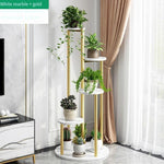 Flower Rack Living Room Light Luxury Pot Balcony Iron Art Floor Potted Green Plant Rack [creative Multi-layer] White Marble