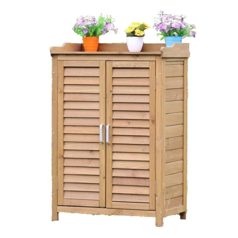 Outdoor Shoe Cabinet Household Storage Cabinet Finishing Multi-layer Balcony Solid Wood Small Log Color Solid Wood Top