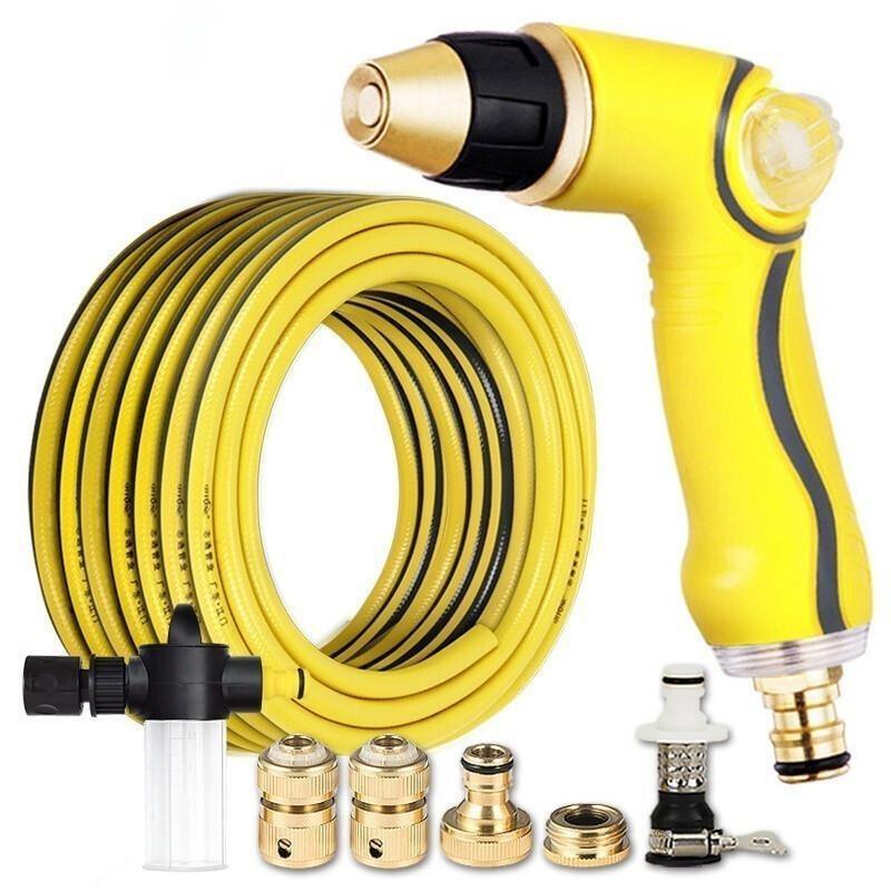 20 Meters Wash Car Suit Home Wash Car High-pressure Water Irrigation Gardening Cleaning Storage Rack Tool Spray Boiler Wash Car Artifact Brass Head Yellow Water Pipe Set