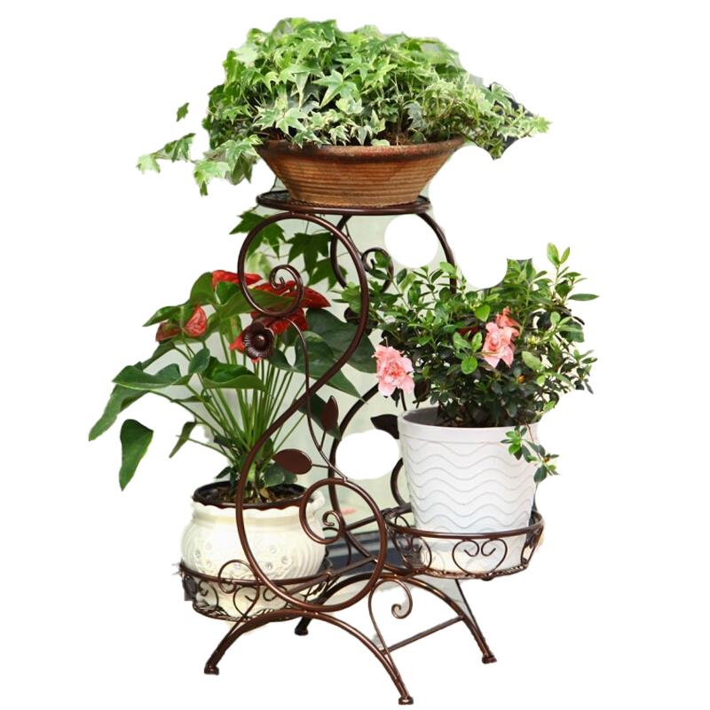 Iron Flower Rack Assembly Free Multi-storey Indoor Balcony Living Room Floor Hemp Flower Pot Rack Bronze