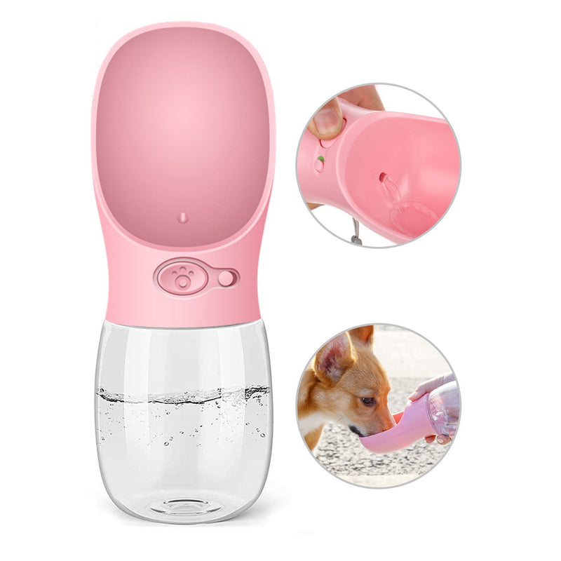 Dog Water Bottle Leak Proof Portable Water Dispenser for Puppy Small Medium Pets Food Grade Plastic Outdoor Walking, Hiking, Travel Bottle 12 OZ (350ML), Pink