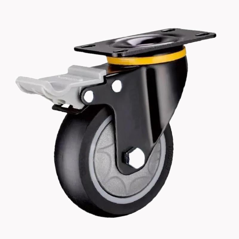 3 Inch Flat Bottom Plastic Double Brake Black Polyurethane (PU) Caster Medium Universal Wheel 4 Sets / Set