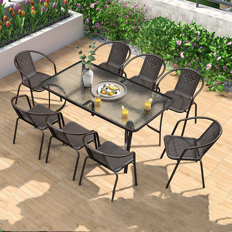 Balcony Small Table And Chair Glass Tea Table Outdoor Leisure Table And Chair Iron Small Round Table And Chair Combination