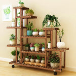 Solid Wood Flower Rack Outdoor Balcony Flower Pot Rack Indoor Floor Hanging Orchid Plant Rack Multi-layer Bonsai Rack Flower Table S Basic Model (with Diagonal Support)