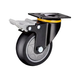 5 Inch Flat Bottom Plastic Double Brake Black Artificial Rubber Caster 4 Medium Universal Wheels / Set