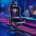 ECVV RGB LED Gaming Chair and Gaming Desk Set Plus Size Oil Wax Leather Chair with Carbon Fiber Textured Gaming Table for E-sports Player Gaming Anchor