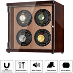 CHIYODA Watch Winder Four Watch Winder For Men's And Women's Automatic Watch With Quad Mabuchi Motor, LCD Digital Display And High Gloss Brown