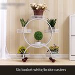 Flower Rack Multi-layer Indoor Space Saving Iron Multi-layer Flower Rack Balcony Storage Rack Living Room Belt Wheel Flower Pot Rack Red Copper 6 Basin Luxury Version (brake Universal Wheel)