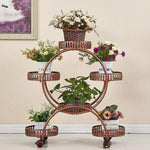 Flower Rack Multi-layer Indoor Space Saving Iron Multi-layer Balcony Storage Rack Living Room Belt Wheel Flower Pot Rack Red Copper 6 Basin Luxury Version (brake Universal Wheel)