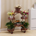 Flower Rack Multi-layer Indoor Space Saving Iron Multi-layer Balcony Storage Rack Living Room Belt Wheel Flower Pot Rack Red Copper 6 Basin Luxury Version (brake Universal Wheel)