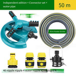 Garden Sprinkler 360 Degree Automatic Rotary Lawn Watering Roof Cooling Vegetable Garden Flower Watering Artifact Irrigation Independent Version + 4 Tap Set + 50m 4 Branch