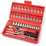 Multi-functional Socket Tool Set Ratchet Wrench Manual Wrench Automobile Socket Wrench Repair Tool Set Wrench Socket Toolbox 46 Pieces / Box