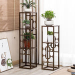 Flower Rack Solid Wood Living Room Indoor Floor Type Green Rack Flower Table Balcony Flower Rack Storage Rack Antique Walnut Color (fourth Floor)