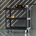 3-Tier Tool Trolley Kit Steel Tray Trolley Tools Storage Service Cart 100kg Load Mobile Cargo Shelf for Workshop Garage Repair Maintenance