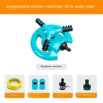 Garden Sprinkler 360 Degree Automatic Rotary Spraying Lawn Vegetable Watering Flower Artifact Agricultural Greening Watering Vegetable Irrigation Spraying Roof Independent Sprinkler + 4-tap Set + 10m 4-tap Hose