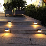 Solar Outdoor Courtyard Lamp Stair Fence Wall Lamp Waterproof LED Platform Ladder Lamp Household Garden Villa Landscape Guide Lamp 4 Sets White Light