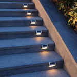 Solar Outdoor Courtyard Lamp Stair Fence Wall Lamp Waterproof LED Platform Ladder Lamp Household Garden Villa Landscape Guide Lamp 4 Sets White Light