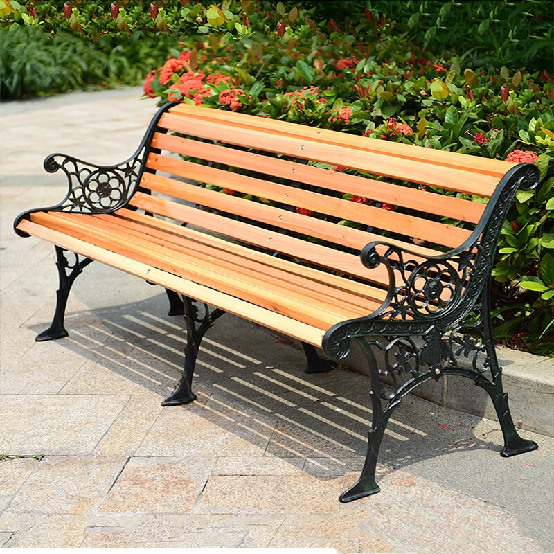 Park Chair Outdoor Rest Bench Iron Small Chair Solid Wood Bench Garden Outdoor Back Row Chair