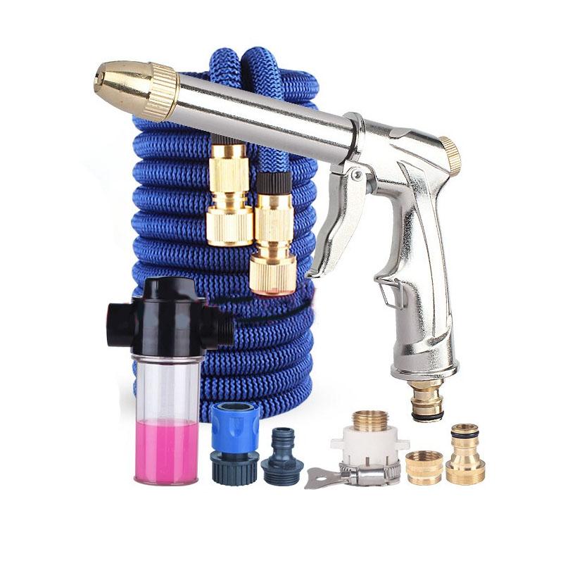 New All Copper High Pressure Car Wash Water Gun Household Set Expansion Hose Pressurized Brush Vehicle Foam Spray Head Grab Garden Flower Hose Fourth Generation Suit + Full Copper Joint Foam Kettle Original 5 M 15 M After Water