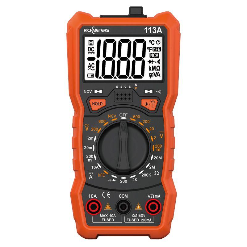 RICHMETERS NCV Digital Multimeter 600V AC/DC Voltage Meter 6000 Counts Auto Ranging Flash Back Light Large Screen