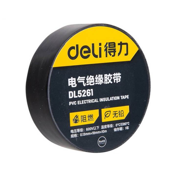 Deli 50 Rolls Insulation Tape (Black) 0.13mm*18mm*20m Tape DL5261B