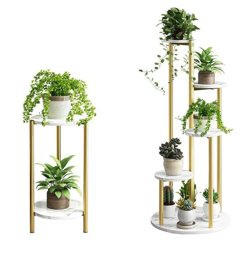 Flower Rack Living Room Light Luxury Pot Balcony Iron Art Floor Potted Green Plant Rack [creative Multi-layer] White Marble