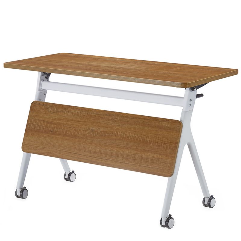 ECVV Flipper Training Table, Nesting Folding Desk with Casters for Business Office, One-Touch Flip Mechanism and Modesty Panel, Wood, Rectangular