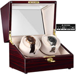 CHIYODA Automatic Double Watch Winder 100% Handmade Wooden Watch Box With Dual Quiet Mabuchi Motors, LCD Digital Display