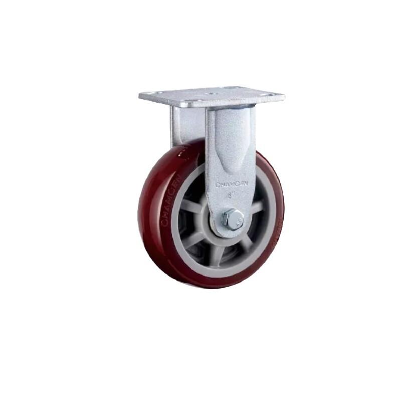 8 Inch Fixed Heavy Duty Caster 4pcs Pack with Double Ball Bearings Jujube Red Polyurethane (PU) Caster Directional Wheel - 4pcs