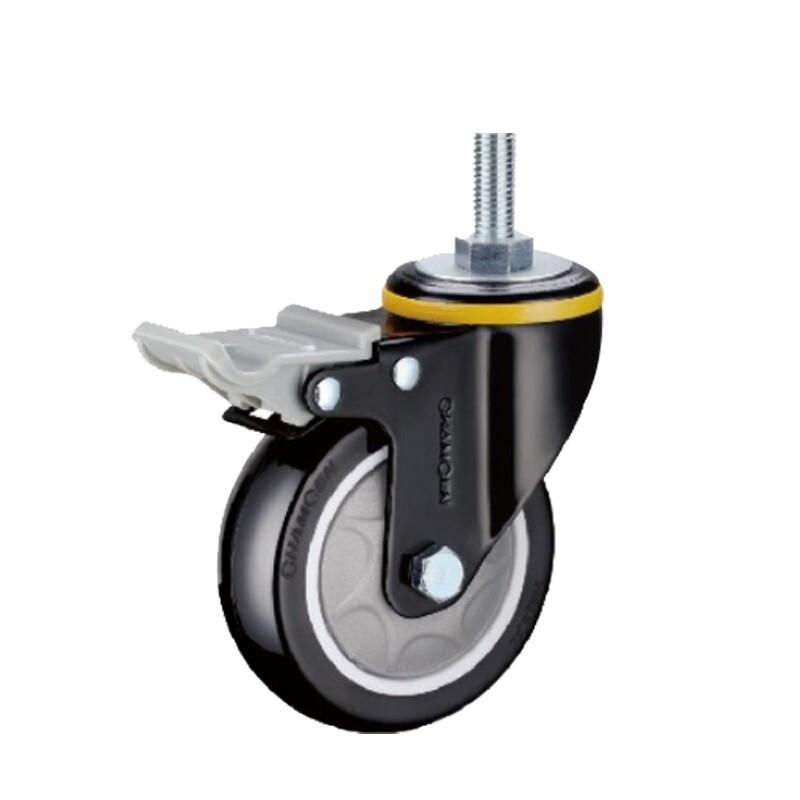 4Pcs 2.5-Inch Medium Duty Plastic Casters with double Brake Black Polyurethane (PU) Caster with Single Ball Bearing Universal Wheel - 4Pcs